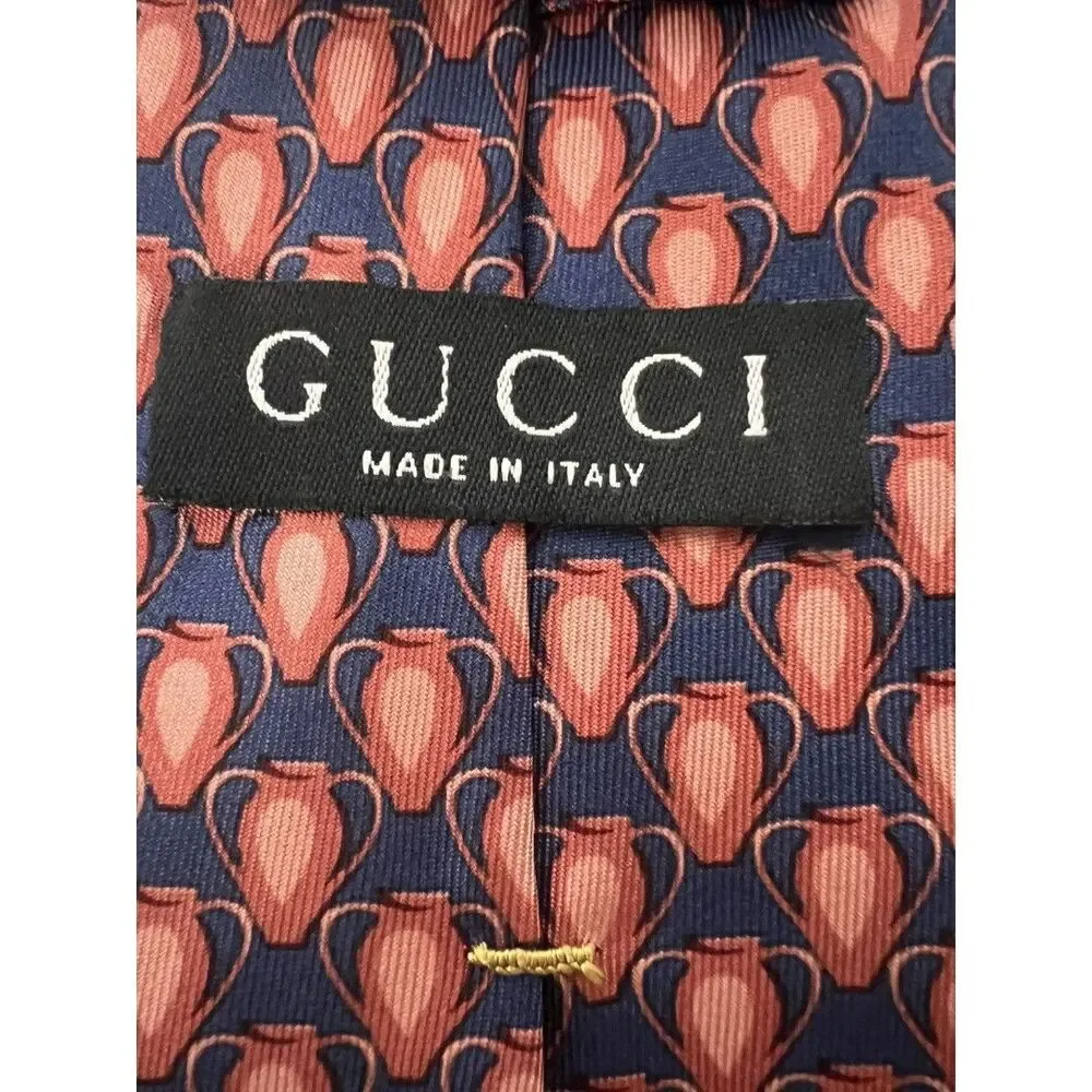 Gucci Tie Men’s Pink And Navy Pottery Pattern Silk Italy
